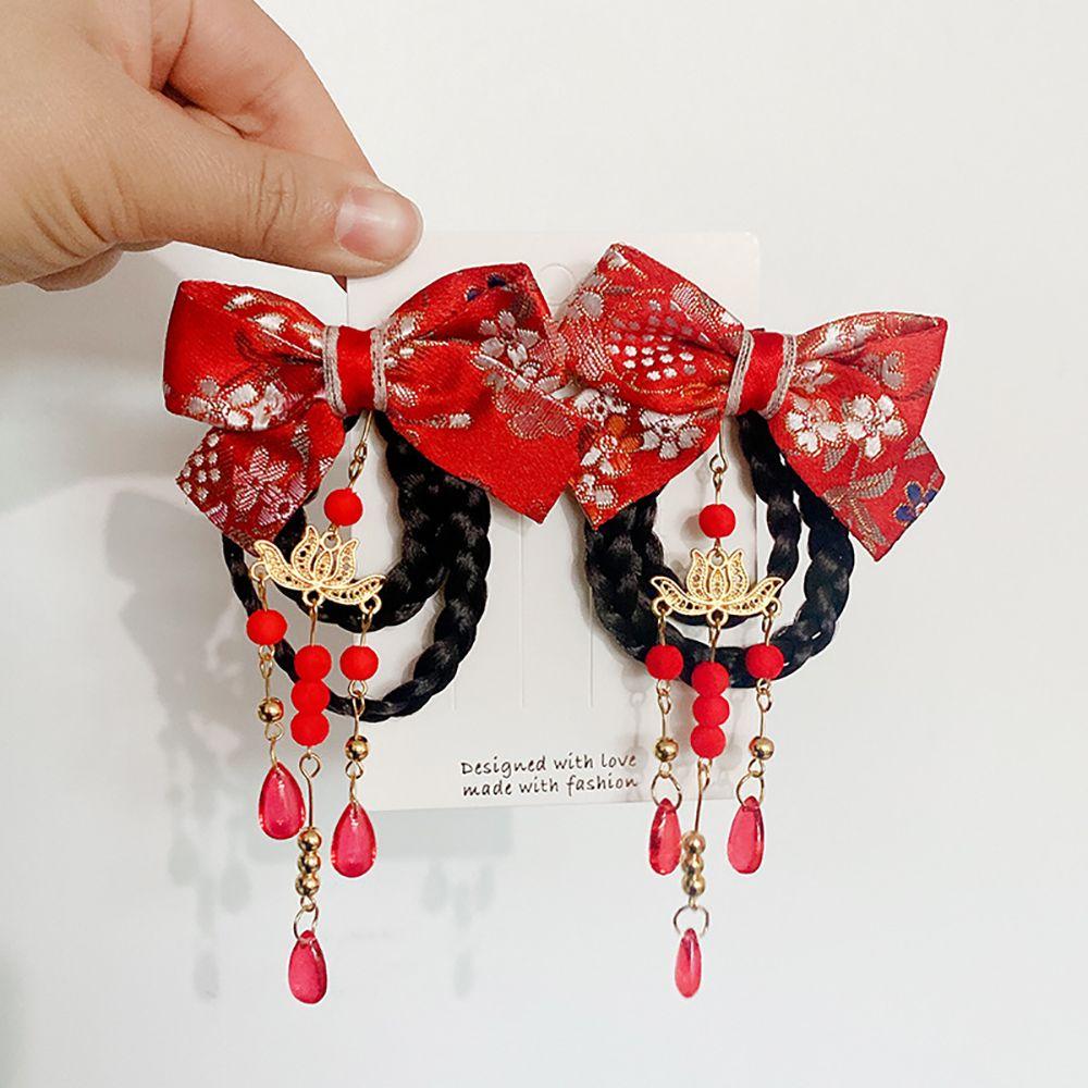 Tassel Tang Suit Female New Year Festive Side Clip Bow Hairpin Wig Braid Hairpin Hair Accessories