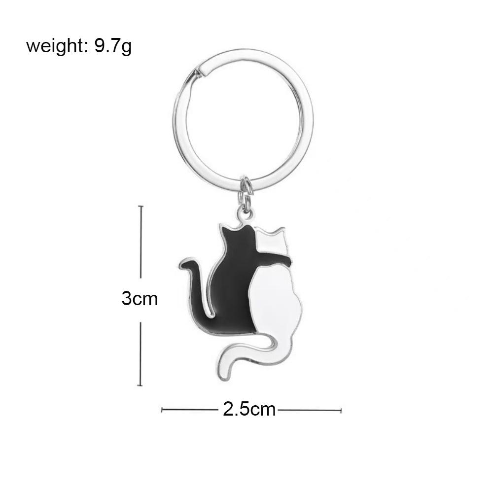 New Stainless Steel Black White Cat Pendant Keychain Necklace Trendy Versatile Punk Anime Animal Couple Jewelry Gift
