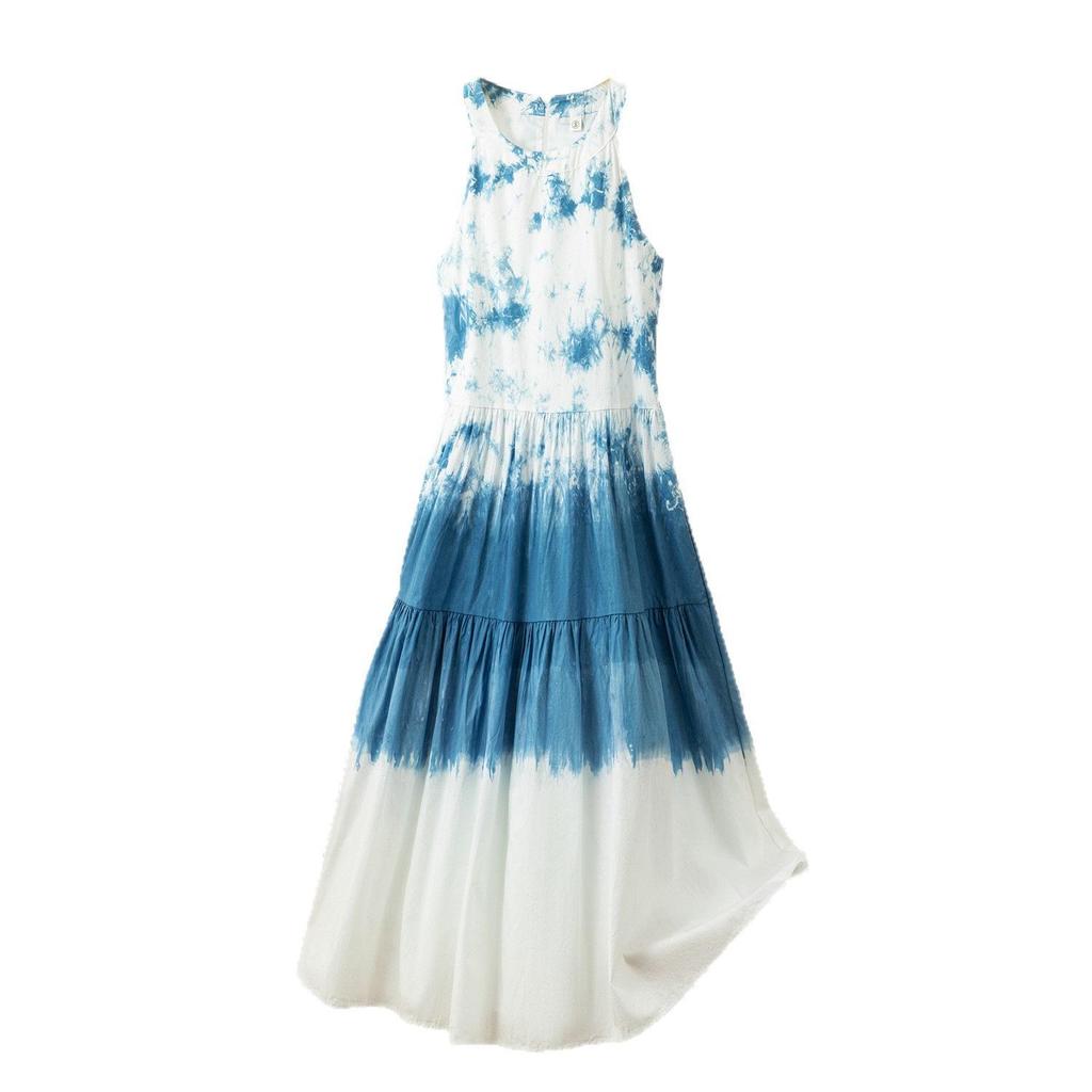 Yunnan Handmade Tie-Dye French Halter Tank Dress - Versatile Summer Style for Women