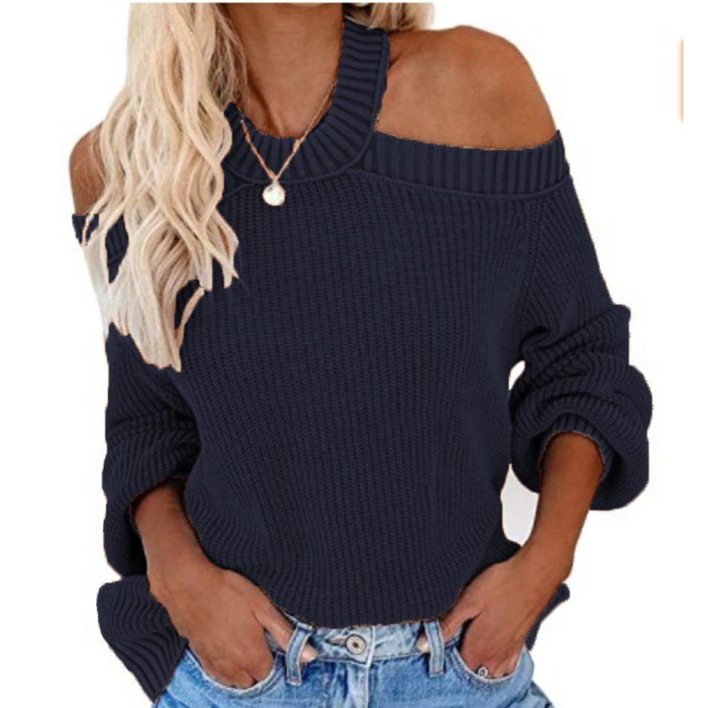 Women's Solid Color Sexy Off Shoulder Loose Knit Sweater Top