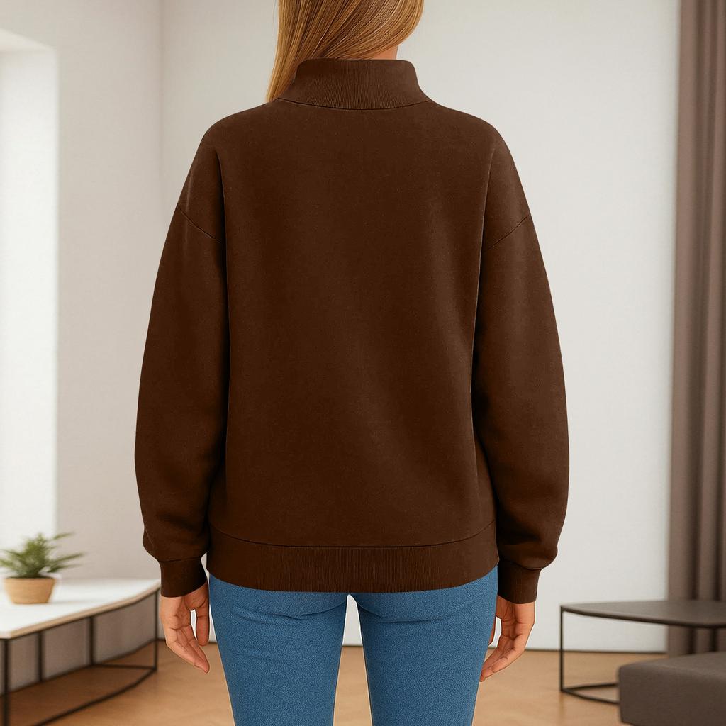 Women's Fashionable Casual Solid Color Round Neck Long Sleeved Pocket Sports Casual Pullover Sweatshirt Top