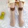 Winter Coral Fleece Socks Female Cartoon Cute Plush Thickened Sleeping Socks Female Medium Tube Floor Confinement Socks Female