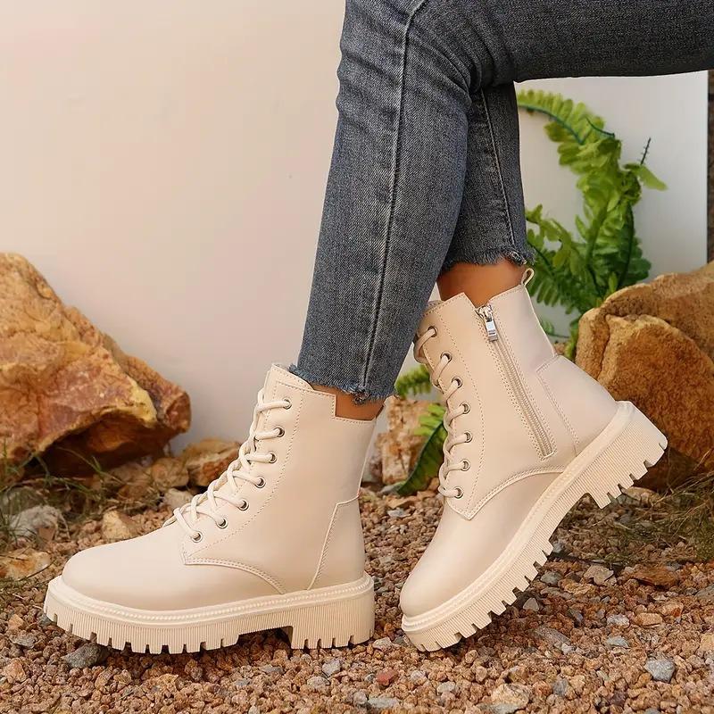 Große Samt-Martin-Stiefel für Damen Herbst und Winter neue Mode vielseitige Lokomotiv-Kurzstiefel dicksohlige Lederstiefel für Damen