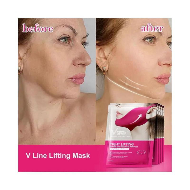 6 Pezzi Maschera Lifting Stringente per Doppio Mento, Rimuovi Doppio Mento Rassodante, Maschere in Tessuto Lifting V-Line per Mento e Collo, Antirughe e Idratante, Maschera Viso