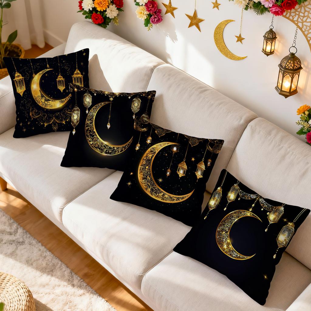 Golden Crescent During Ramadan Pillowcase Bedroom Sofa Cushion Cover 100% Polyester Living Room Cushion Pillowcase Home Decor
