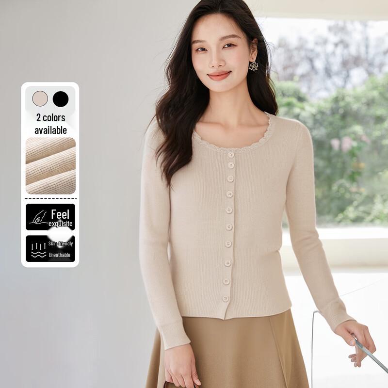 

Handu Yishe Women s Wool Blend Lace Round Neck Knit Top One Size F