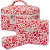 Gosect Makeup Bag, Large Quilted Cosmetic Bag, Big Floral Make Up Bag for Women Girls, Cute Cotton Makeup Bag Set, Flower Travel Toiletry Organizer