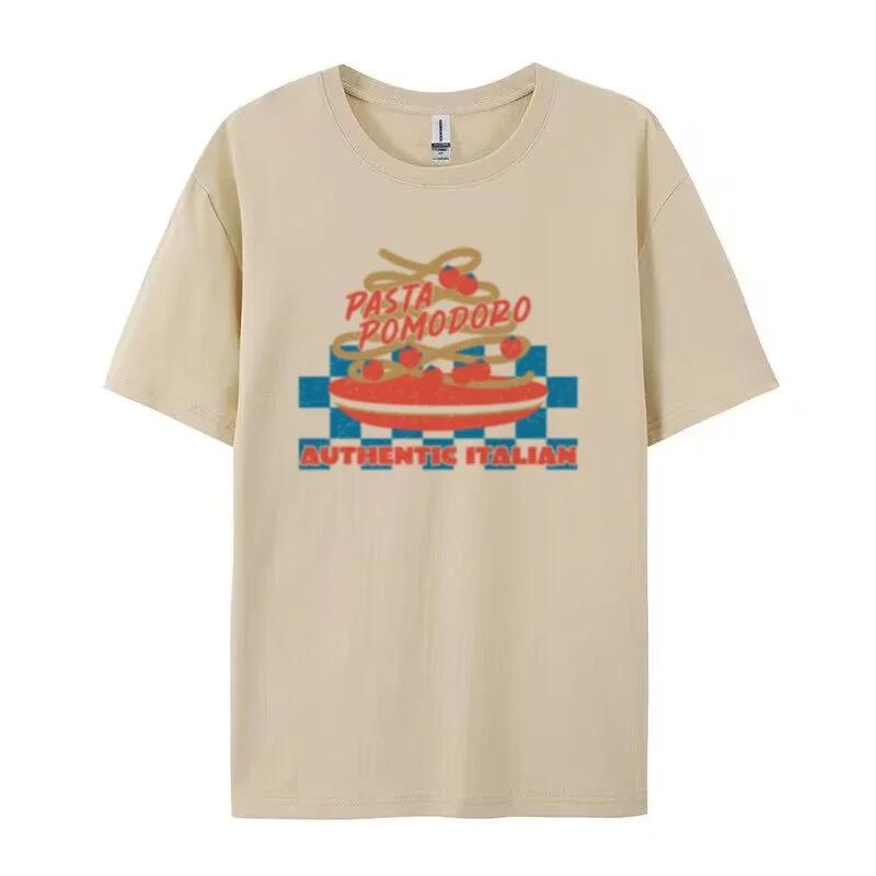 

Tomato Pasta Graphic Tees Retro Cute Foodie Spaghetti Shirt Women Hippie Vintage Italian Food TShirt Cotton Unisex Female Top 2XL