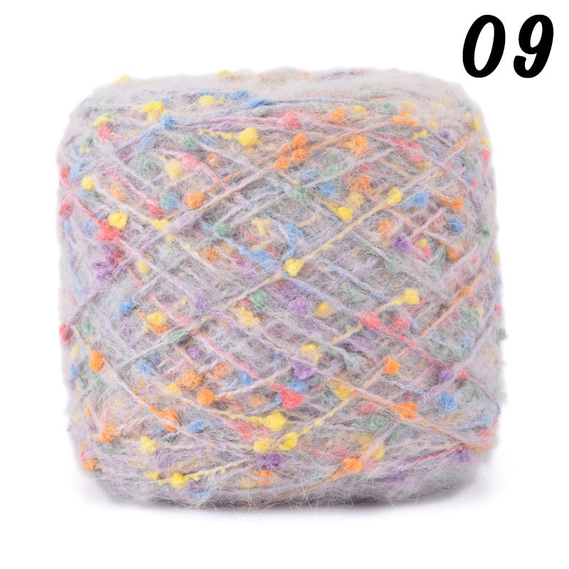 Mohair Yarn Ball with Rainbow Candy Beans Embellishment Soft Wool for Sweater Scarf Bag DIY Crochet Colorful Ball Thread