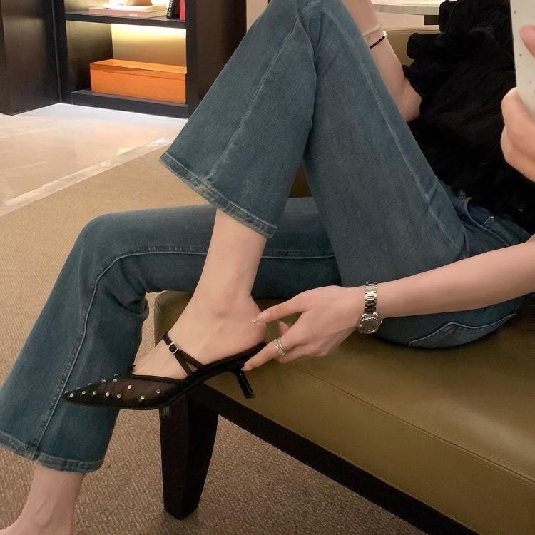 Grape Mother, the Same Versatile Hot Diamond Temperament, Small Pointed Mesh Yarn, Breathable 6cm Thin Heel, Empty Bag Head, Cool Slippers, Women