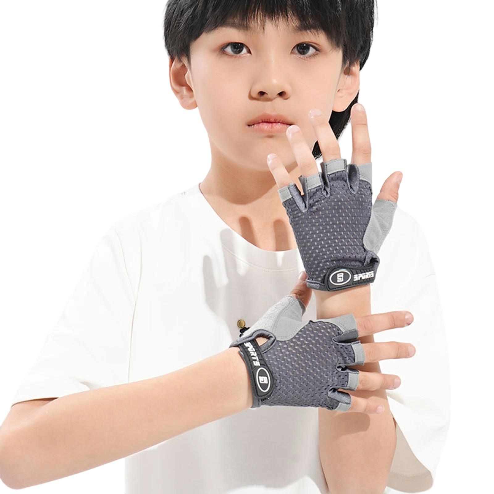 

Children Half Finger Cycling Gloves Breathable Sport Gloves With Protective Palm For Cycling Scooter Outdoor Activity A серый