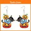 Cat Halloween Themed Pumpkin Skull And Dog Pattern Women Acrylic Earrings