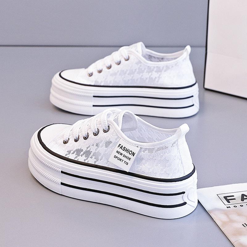 2025 New Women Lace Casual Shoes Fashion Hot Sale Platform Canvas Shoes Summer Breathable Versatile Women Flat Shoes Tenis Mujer