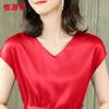 Hengyuanxiang Mulberry Silk V-Neck Short Sleeve Dress