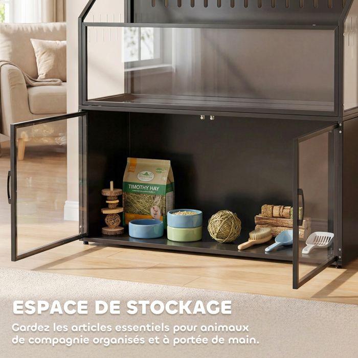 PawHut 2-in-1 Steel and Acrylic Hamster Cage with Storage Cabinet, Black