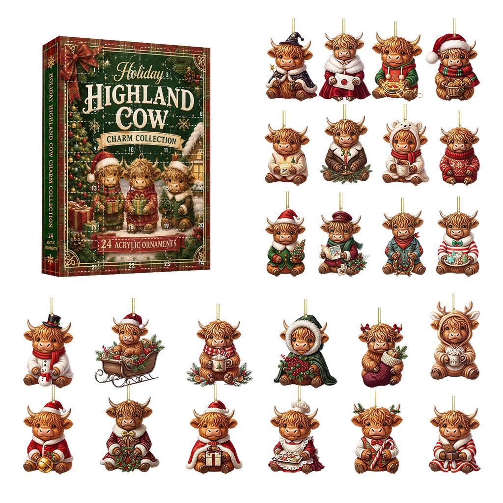 2026 24-Day Highland Cow Advent Calendar - Christmas Countdown Gift Box with Collectible Mini Acrylic,Festive Holiday Home Decor