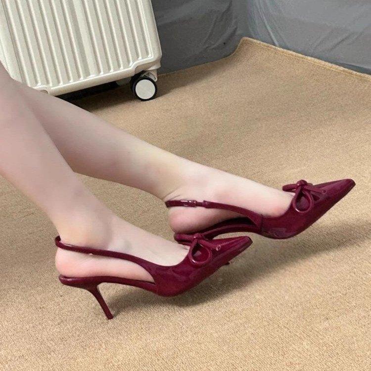 Fashion Baotou sandals 2025 spring and summer new bowknot high heels fairy shallow mouth stiletto Korean version ladies