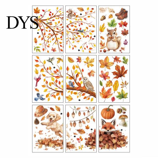 DIY Fall Party Window Ornaments 9PCS Thanksgiving Static Clings, Leaves Birds Cute Animals Easy Clean Film for Winter Glass Stickers, No-Adhesive