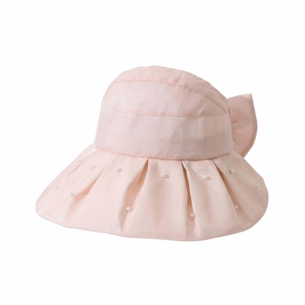 Windproof Women Pearl Bucket Hat Anti-UV Beach Cap Big Brim Sun Hat Summer Spring Autumn