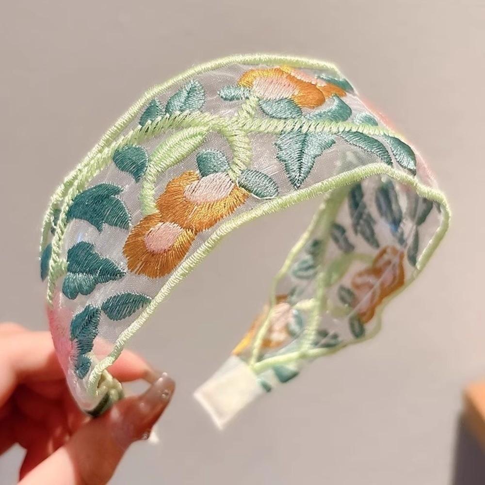 Non-slip Pastoral Hair Hoop Lightweight Wide Brim Hairband Embroidered Floral Headband Spring Style 1