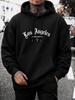Bluza unisex, Moda uliczna, Nadruk z gotyckim tekstem Los Angeles, Bluza wkładana przez głowę, Miejski styl Hip Hop, Codzienne ubranie na jesień i zimę, Kieszeń z przodu i