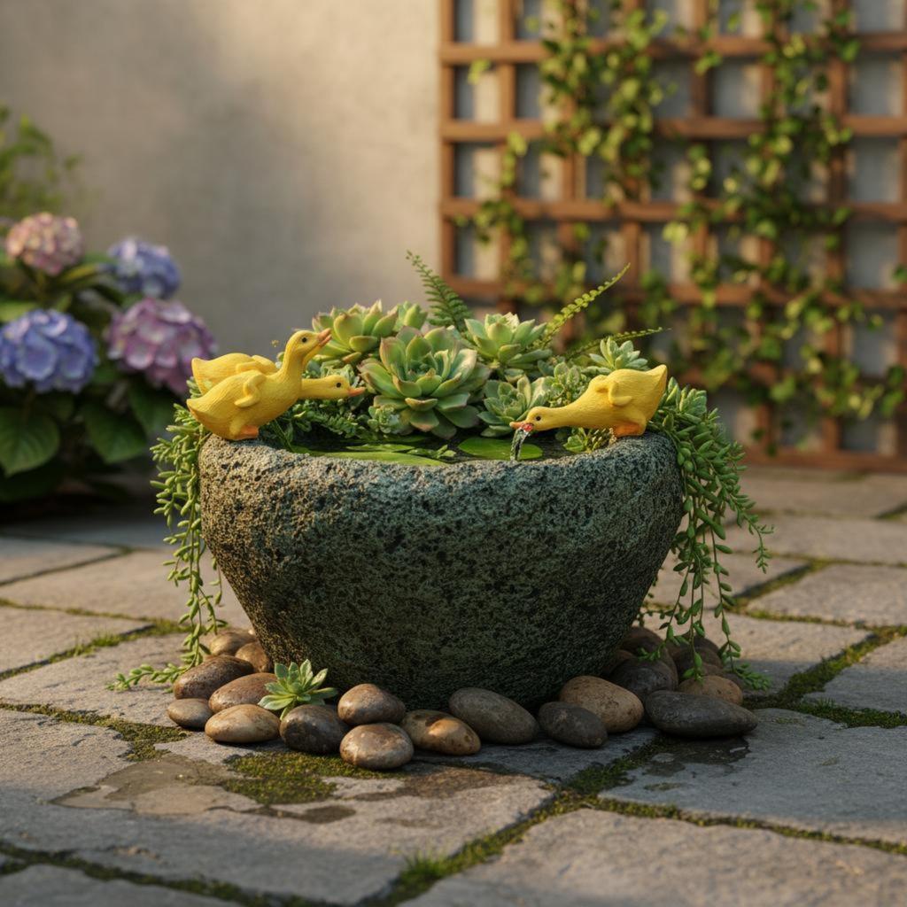 Wasservogel Figur Pflanzgefäß Kreatives Design Kunststein Wasservogel Topf Harz Stein Rinne Anti-Rutsch-Boden Gartendekoration
