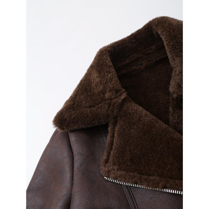 European & American Retro Versatile Double-Sided Long Sleeve Jacket with Zipper Pocket & Turn-Down Collar