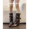 Sheepskin version! Spice Girls Pants Short Boots Women's Coarse Heel Maillard Medium Boots Temperament Pointed Skinny Knight Martin Boots