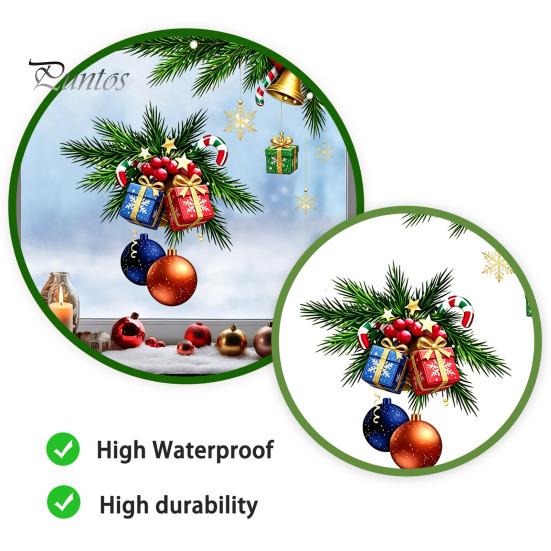 PVC Static Stickers Christmas Window Clings, Xmas Ball Gift Box Decals with Pine Branch, Creative Decorations Bell, Snowflake, Reusable Glass Sticker