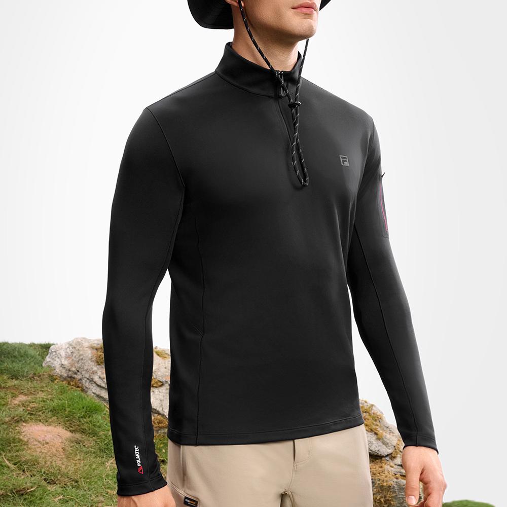 Fila Stand Collar Half-Zip Knitted Long Sleeve T-Shirt Men Tops Deep-Black A11M517209FBK