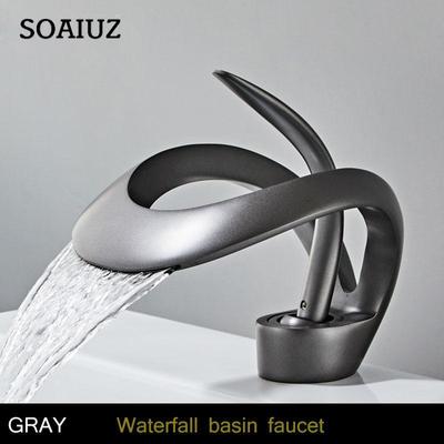 Altın/Beyaz Banyo Havza Musluğu Siyah Banyo Musluğu Pirinç Yaratıcı Gri Lavabo Bataryası Musluğu Sıcak ve Soğuk Şelale Havza Musluğu