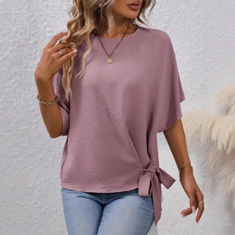 Fashion Round-neck Batwing Sleeve Blazer with Bow Tie At The Hem Shirts