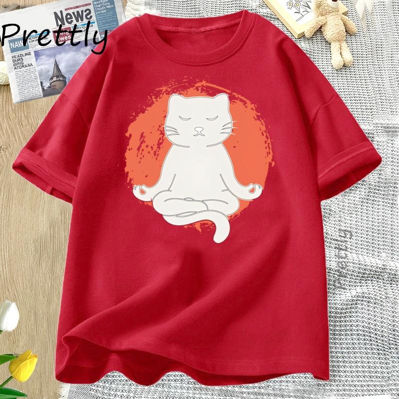 

Yoga T Shirt Funny Cat Yoga TShirt Women Cotton Round Neck Short Sleeve Tshirt Casual Loose Graphic T Shirts Women Clothing S