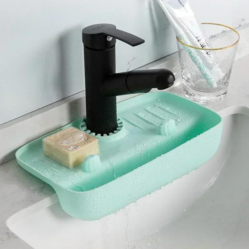 Kuchyňská Domácí Koupelnová Silikonová Podložka pod Baterii Podložka proti Stříkající Vodě na Dřez Úložný Stojan Odkapávací Koš Stojan na Houbičky na Dřez Příslušenství Nástroje