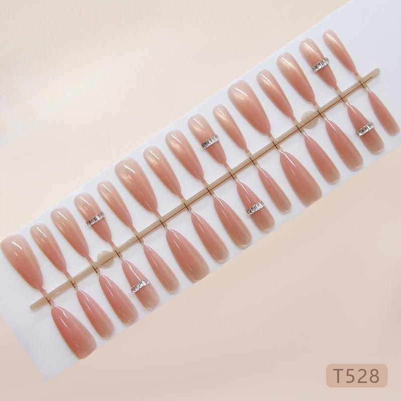 Summer Night Dream Cat Eye Glitter Press On Nails Medium Almond Sweet Simple For Ladies 30pcs Box & Strip