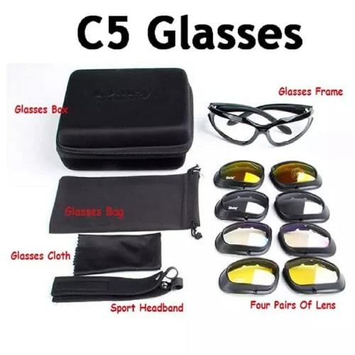 AiO JAPAN Daisy C5 Polarized Military Sunglasses, Set of 4, Shooting Glasses, Airsoft, Outdoor, UV Protection