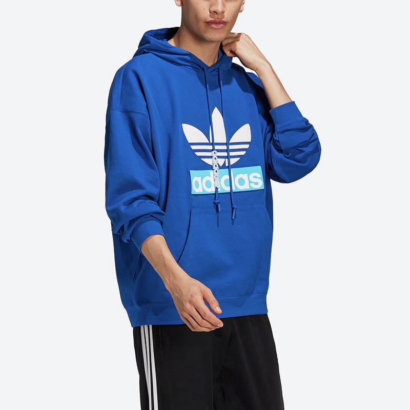 adidas Originals BIG TREFOIL Sweatshirts Men's Collegiate Blue Hooded Moderate Regular H09353