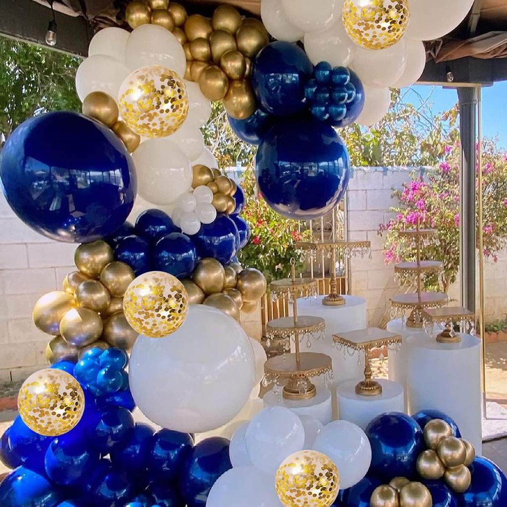 Dark Blue Gold White Metallic Rose Gold Pink Balloon Arch Set for Birthday Party Baby Shower Wedding Graduation Prom Decoration