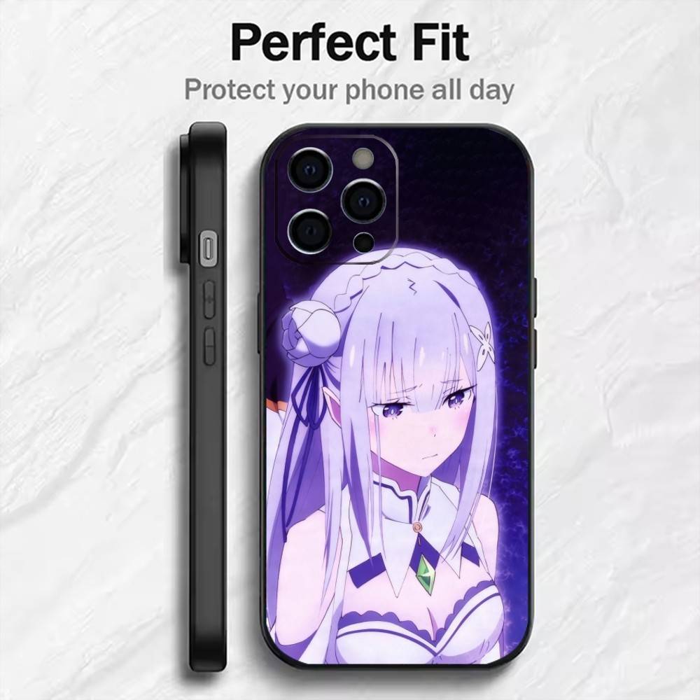E-EmiliaS Anime Re-Z-Zero Phone Case For iPhone17,16,15,14,13,12 Plus,Max Soft Silicone Black Cover iPhone13