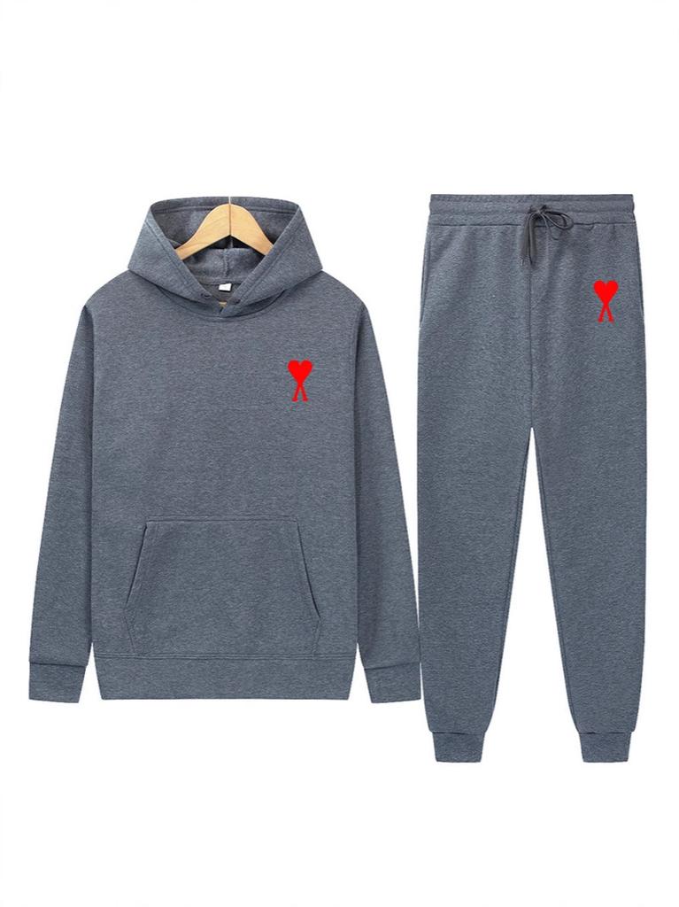 Spring Tide Brand Aml Classic Big Love Printing Men and Women the Same Couple Hooded Sweater Set