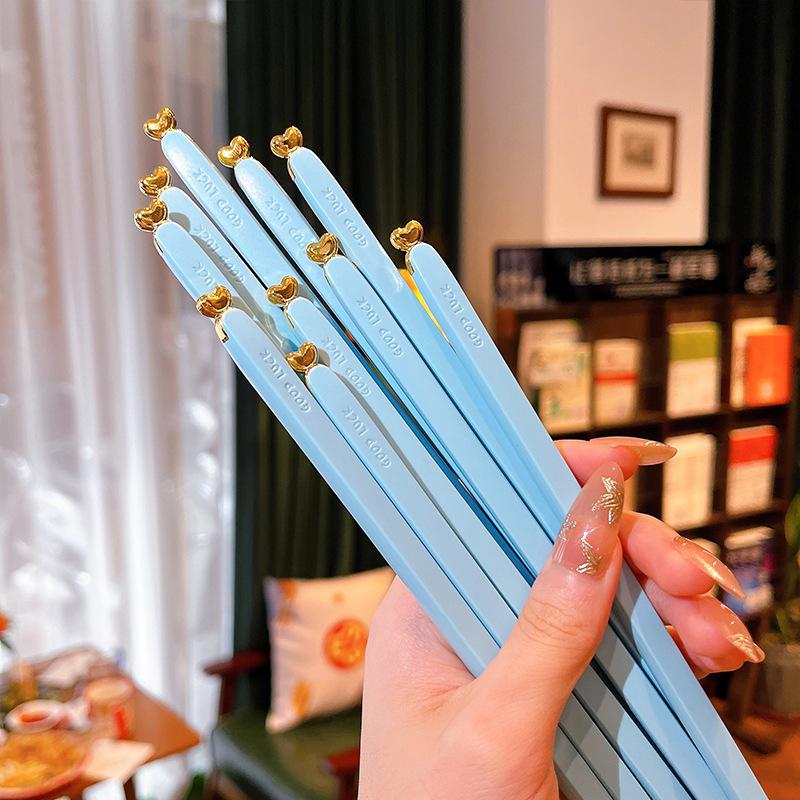 5 Pairs Colored Reusable Chopsticks, Fiberglass Chopsticks Set, Non-Slip, 25.5cm