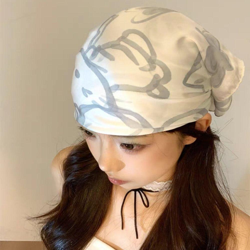 Bow Y2k Print Turban All-match Small Square Scarf Exquisite Printed Headscarf  Outdoor