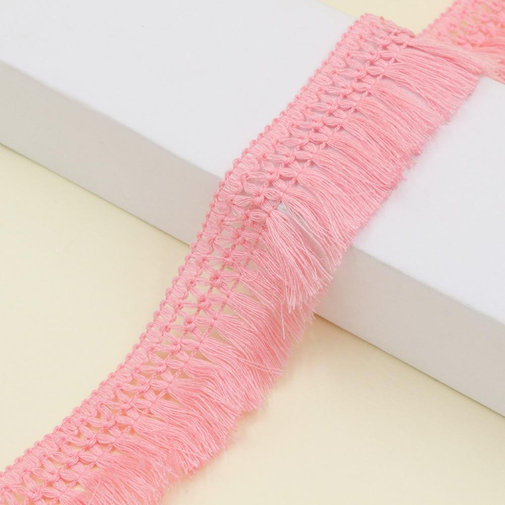 

25m Length 4cm Width Cotton Lace Fabric Trim DIY Craft Cross Hollow Out Tassel Trim Clothing Decor Fringe Trim for dress Length 25m розовый