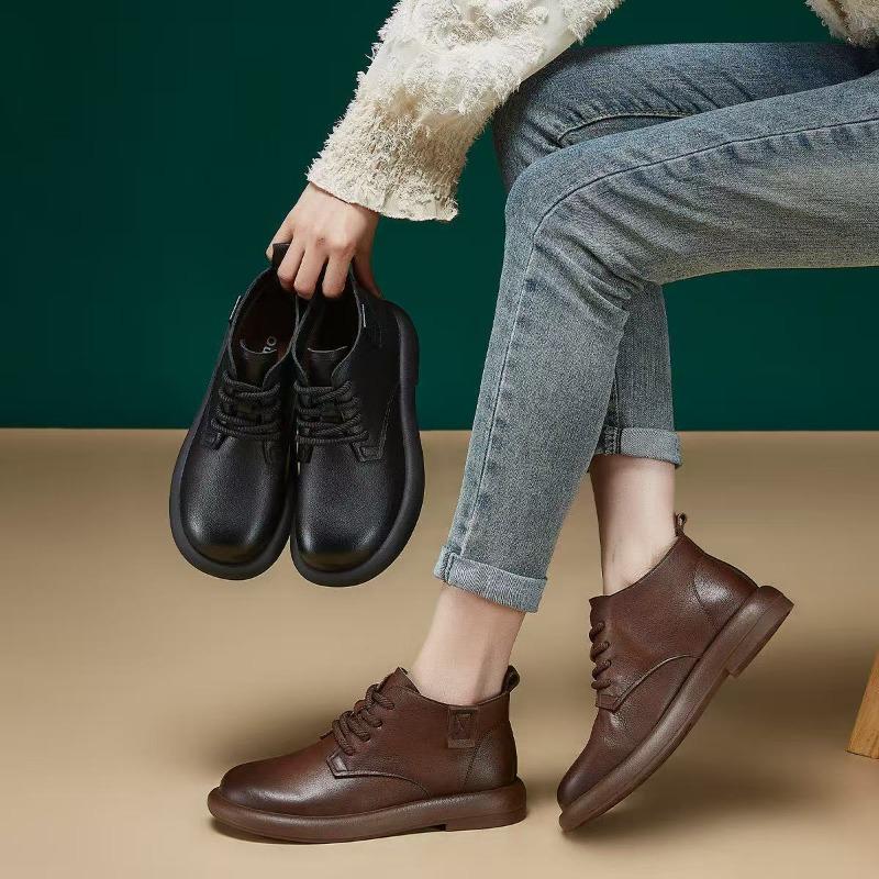 Herbst Damenstiefel Martin Stiefel Vier Jahreszeiten Kurzstiefel Weiche Sohle Weiche Oberfläche Rutschfest Retro Mittelalt Flache Stiefel Damen