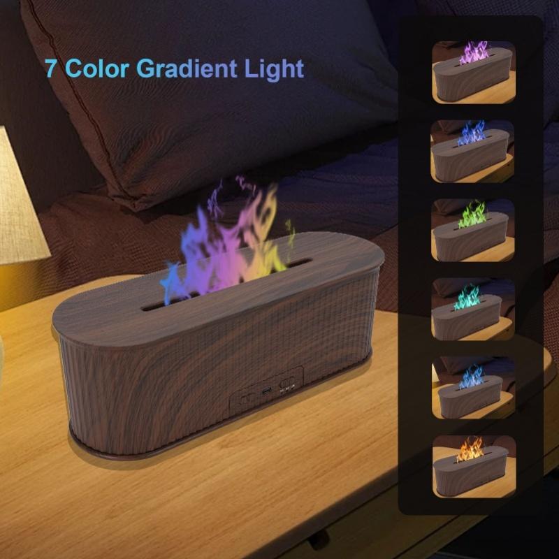 Fire Flame Diffuser Humidifier 25dB Quiet Timing 7 Colors LED Fire Flame Aromatherapy Diffuser For Bedroom Dark/Light
