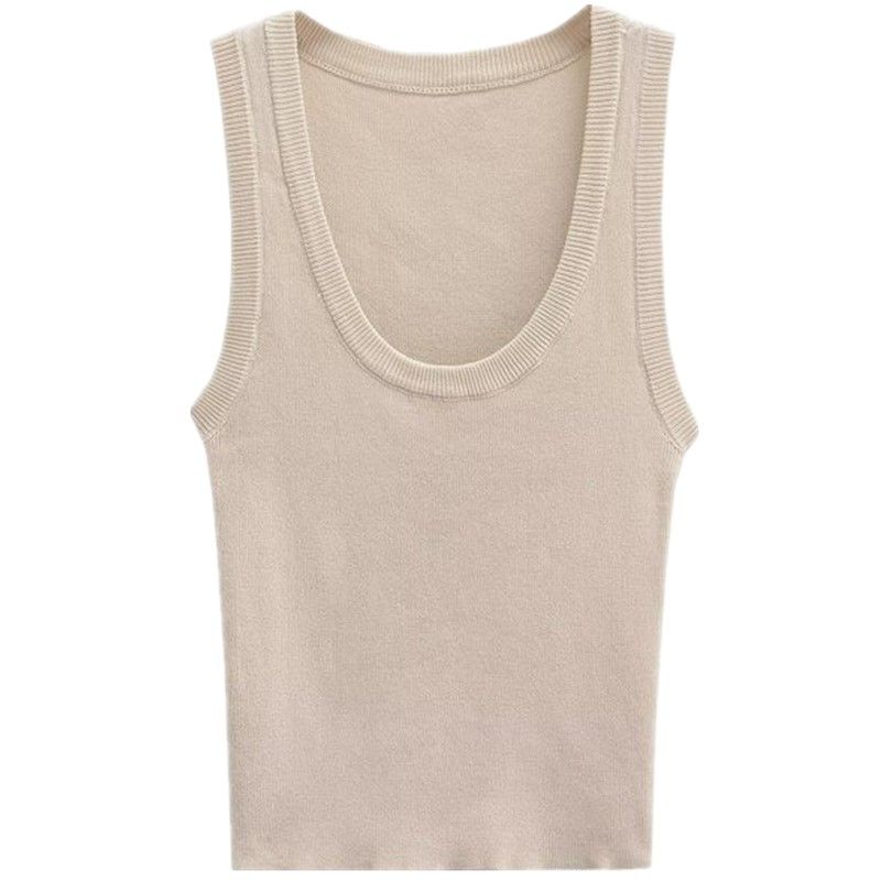 Fashion Style 2024 Autumn New Women's Clothing Plain Stitch Rib round-Neck Easiest for Match Shoulder Strap Sleeveless Tops 2142115