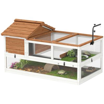 Turtle House, 2-Level Enclosure, Lamp Holder, Small Animal Cage, Orange