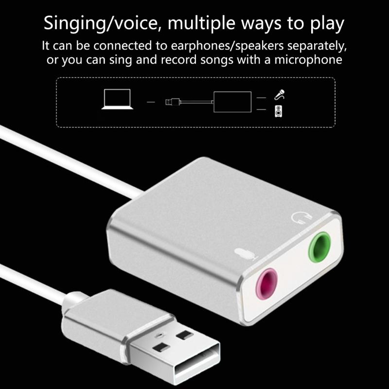 USB to 3.5mm Jacks Sound Adapter External Stereo Sound Card for /PC/Laptop, Microphones-Supported USB to Headphone Adapter