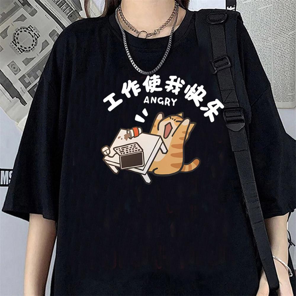 Men Women T Shirt Korean Version Cartoon Cat Group Printed T-Shirt Casual Short Sleeve Couples T-Shirt Funny Cat Streetwear
