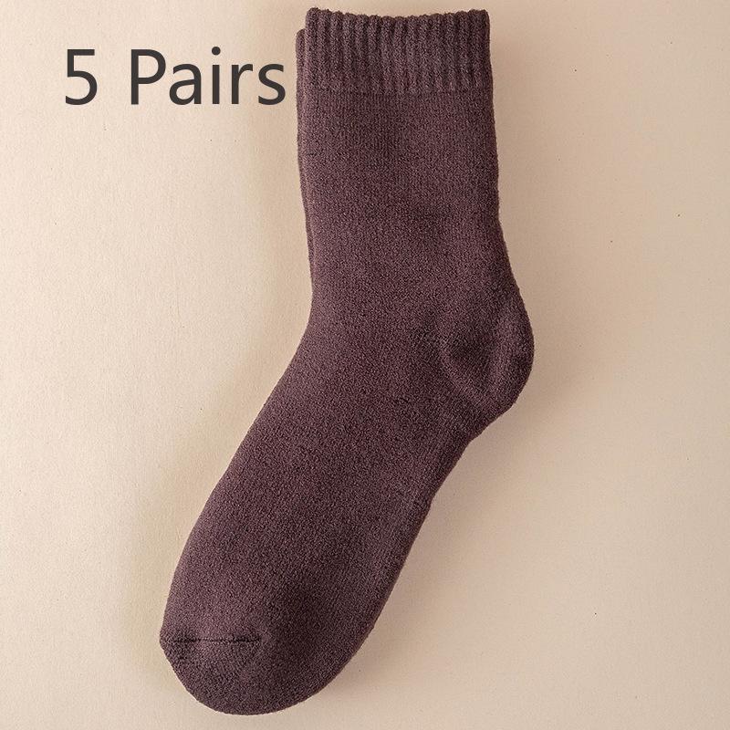 5 Pairs of Female Autumn and Winter New Pure Color Thickened Warm Rabbit Wool Tube Socks